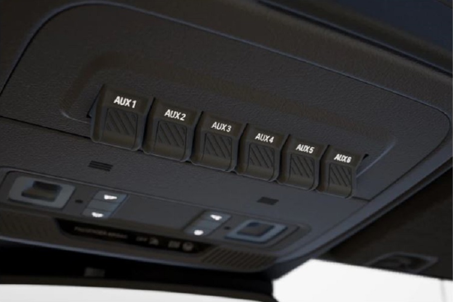 Auxiliary Switches with Pre-Run Accessory Wires located in Overhead Console with Front Map Lights